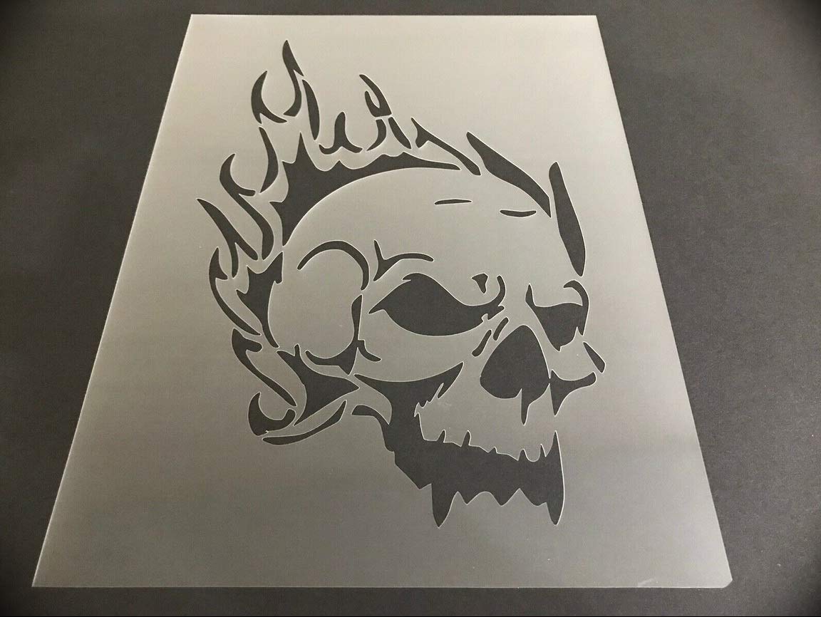 Skull #9 Reusable Sturdy Stencil Crafts, Skulls Airbrush, Halloween 8" x 10.5 Sheet 7 mm Thick Flexible Durable Plastic Arts and Crafts