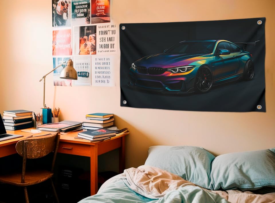 3x5 Feet Tuned Powerful Sports Cars Flag with Four Brass Grommets - Single Sided Wall Garage Tapestries for Mens - Polyester Cool Apartment Poster