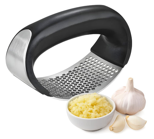 Very Durable Garlic Press - Curved Comfortable Handle Design - Garlics Mincer Crusher for People with Weak Grip or Small Hands