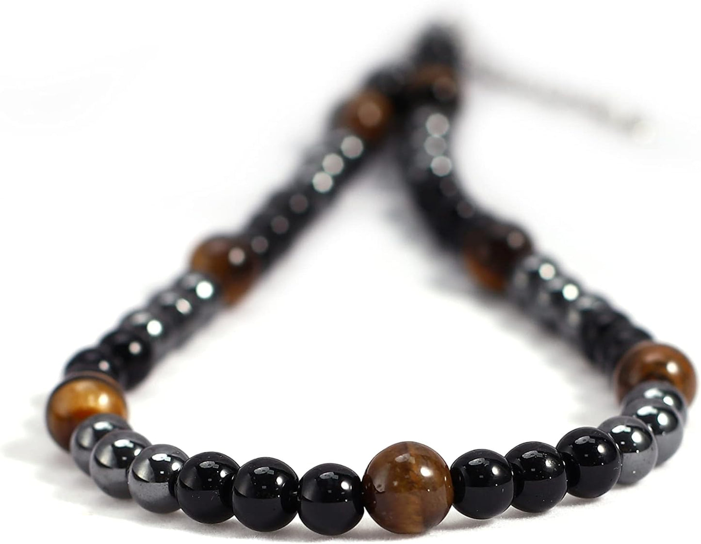 Triple Protection Necklace With Genuine Stone Tiger Eye Black Obsidian and Hematite - Bad Energy Protection Beads Crystal Necklace for Men and Women