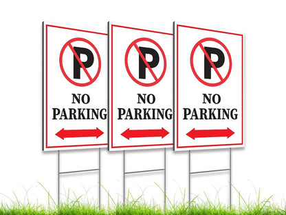 Pack of 3 No Parking Double sided Signs with H Stake 12" x 8" inch.Plastic Private Property No Parking Sign for Outdoor Driveway Yard Lawn Decorations
