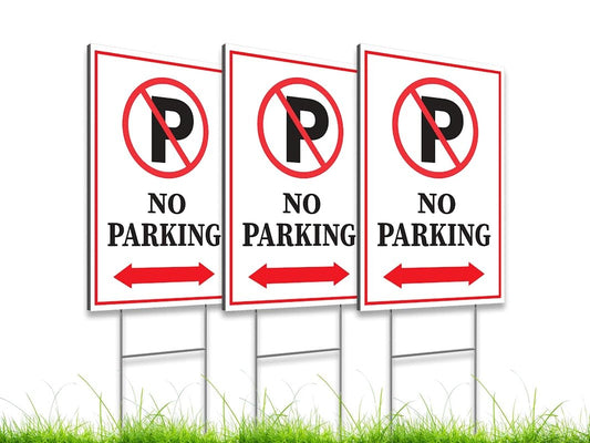 Pack of 3 No Parking Double sided Signs with H Stake 12" x 8" inch.Plastic Private Property No Parking Sign for Outdoor Driveway Yard Lawn Decorations