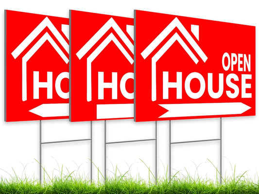 3X Double Sided 12x16 Open House Sign for Real Estate Agent Supplies for Sale Plastic Signs with H Wire Stakes