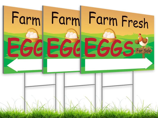 12x16 Inch 3X Double Sided Sign Plastic Fresh Eggs for Sale Sign - Fresh Chicken Eggs For Sale Sign With H-Stakes for Outside