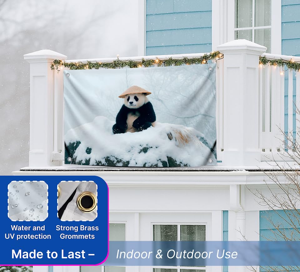 3x5 Feet Panda Flag with 4 Brass Grommets - Funny Winter Meme Poster - Single Sided Polyester Flags for Animal Lovers - Banner with Winter Panda