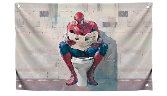3x5 Ft Spiderman Bathroom Polyester Flag with 4 Grommets - Aesthetic Modern Vintage Painting Super Hero Art Single Sided Banner