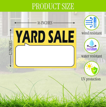 Set of 3 Double Sided 12x16 Inches Plastic Yard Sale Signs with Metal H-Stakes
