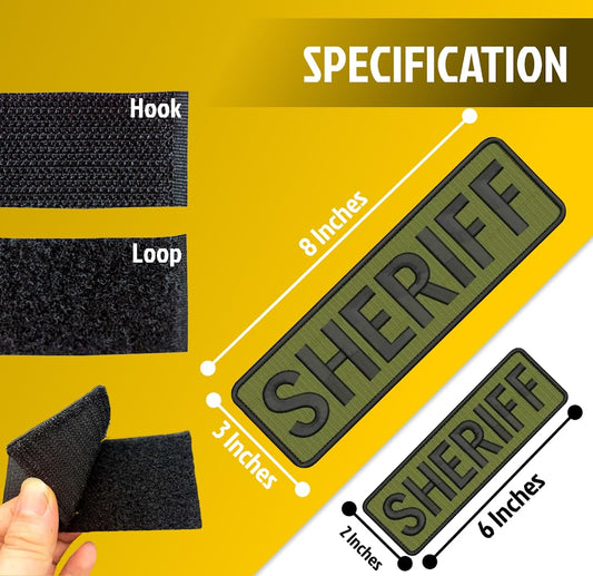 Set of 2 Sheriff Embroidery Patches 3x8 and 2x6 Inches - Armed Security Officer Patch - Green Embroidery Patches for Jacket Hat Backpack