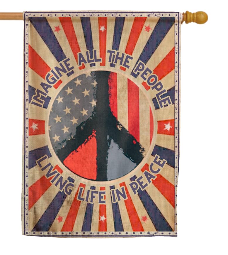 30x40 Inches Hippie Peace Polyester Flags - Imagine All The People Living Life in Peace Single Sided Flag - Decorations USA House or Home Wall Flags