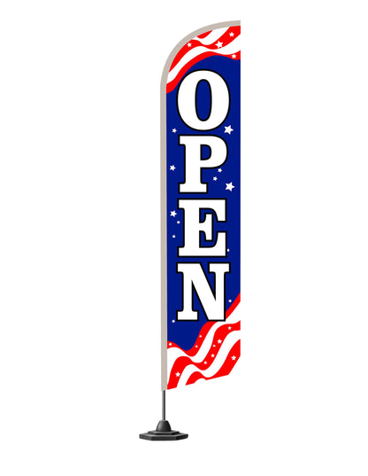 12x2.5 Feet Tall Feather Single Sided Flags "Open" - Feathers Banners Open Themed - Decorations Glory Stars Stripes Banner - OpenPolyester Flag Banner