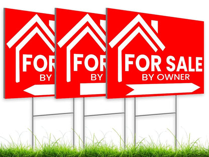 3X For Sale By Owner Yard Sign 12x16 Double Sided Yard Plastic Signs with H Stakes - Perfect for Home Owners Real Estate Directional Signs