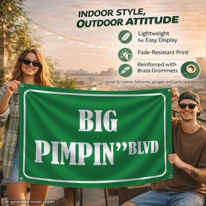 3x5 ft Big Pimpin' Blvd Funny Quote Flag – Dorm Wall Banner