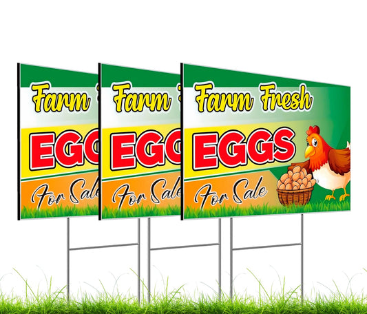 12x16 Inch 3X Double Sided Sign Plastic Eggs for Sale Yard - Farm Fresh Eggs Sign With H-Stakes for Outdoor and Indoor