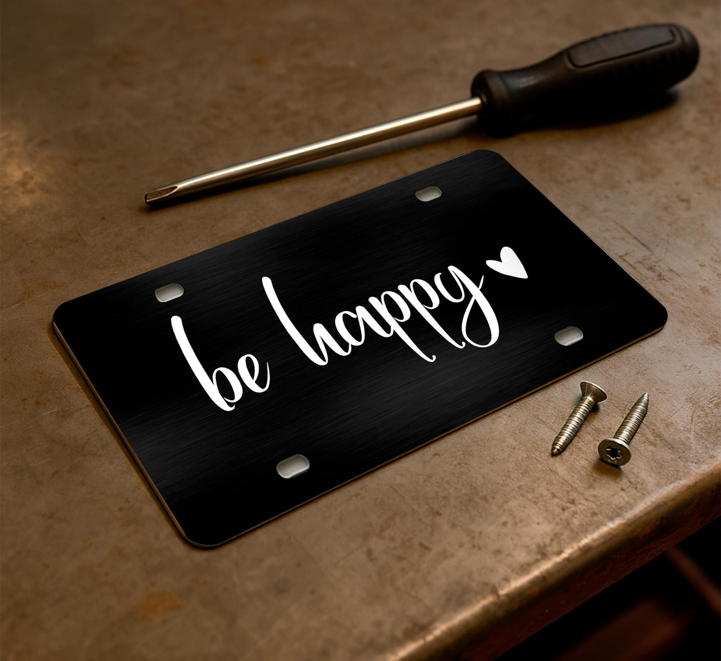 6x12.25 Inch Be Happy Decorative Car Front License Plate Frame with 4 Holes and Screws - Stainless Steel License Plate Frame for Men/Women