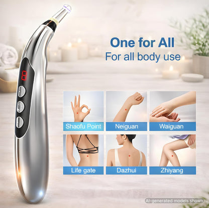 Acupuncture Pen Electronic - USB Rechargeable Pain Relief Electric - for Meridians Energy Pens Massager - Pain Relief Massage Tool with 3 Massage Heads & 2 Massage Gel - Gifts for Women & Men
