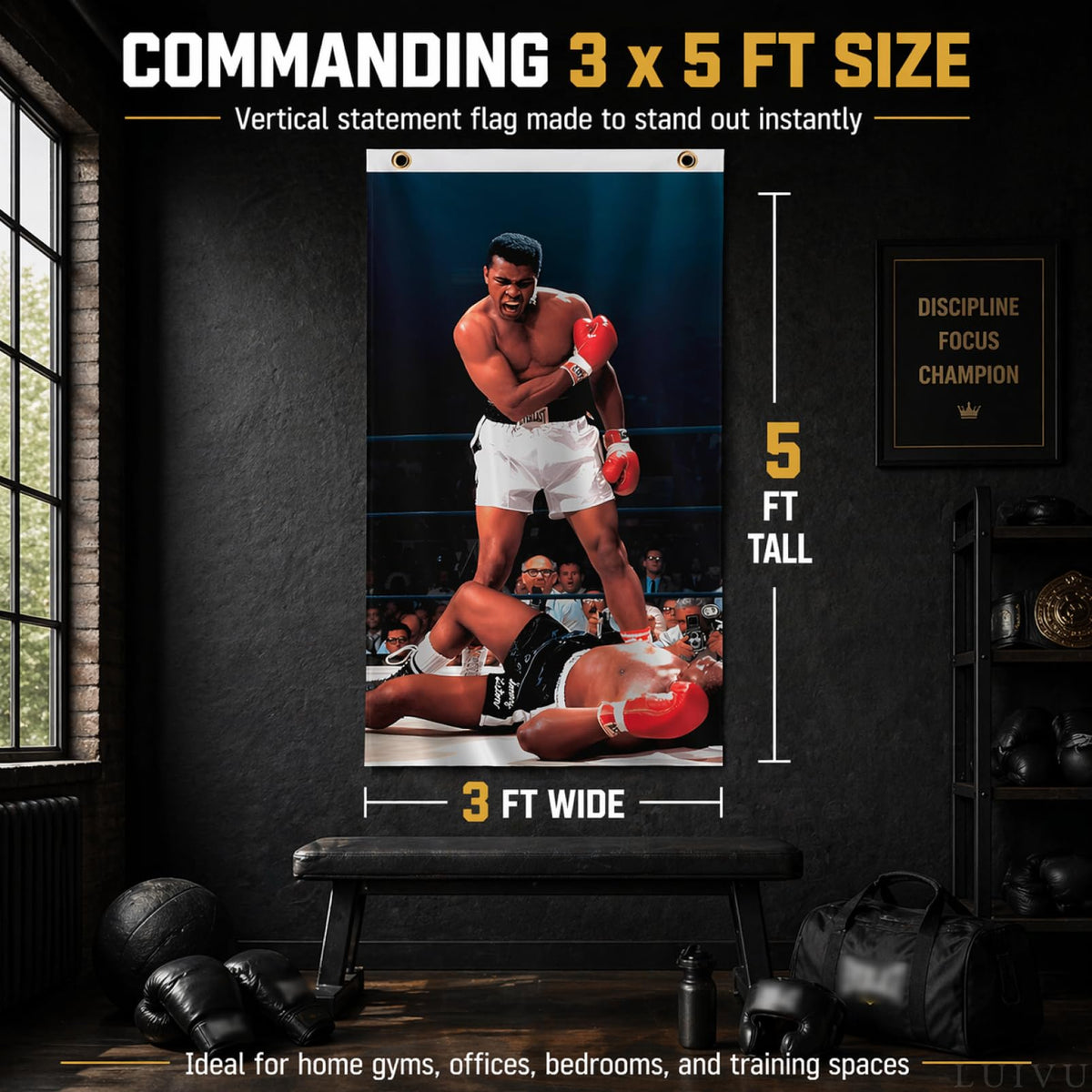 3x5 ft Muhammad Motivational Boxing Banner – Home Gym Wall Flag