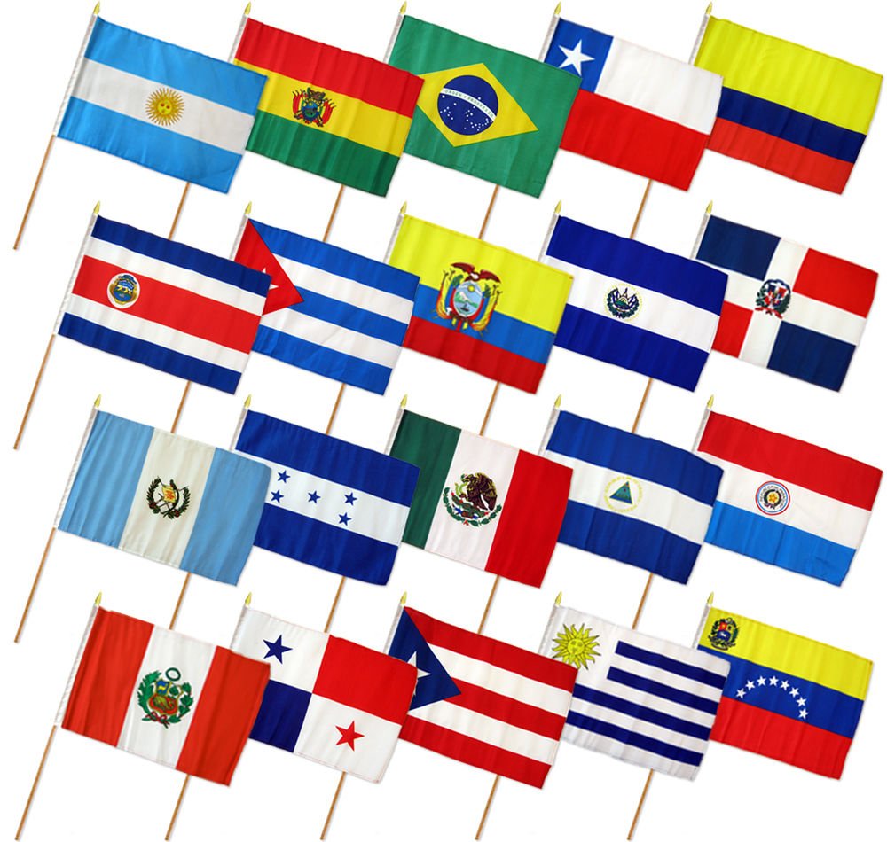 12x18 12"x18" Set of 20 Latin American Countries Stick Flag wood Staff