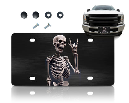 Personalized Human Skeleton Black License Plate Frame. Funny Halloween Skull Front License Plate Frames Designs with 4 Standard Slotted Mounting Holes