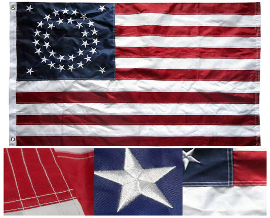 3x5 Ft 35 Stars Union Flag Embroidered Nylon US Civil War Historical USA (Round)