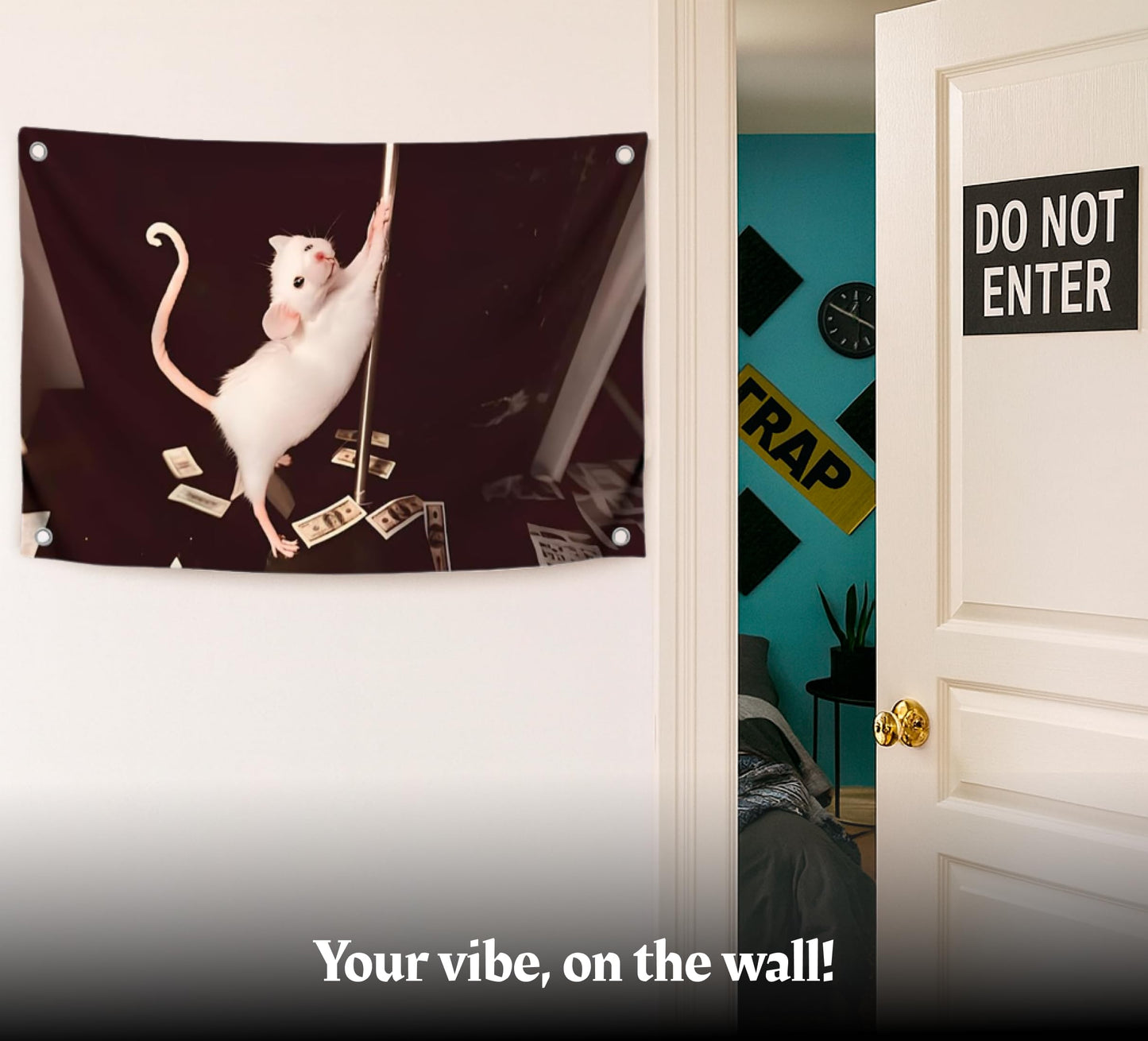 3x5 Feet Funny Flag Picture of Mouse Meme - Four Brass Grommets - Single Sided Cool Banner for Room - Funny Polyester Bright Tapestry for Bedroom Guys