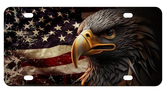 6x12.25 Inch Personalized American Flag Eagle License Plate Frame with 4 Holes and Screws - Vintage Flag License Plate Frames for Car Accessory