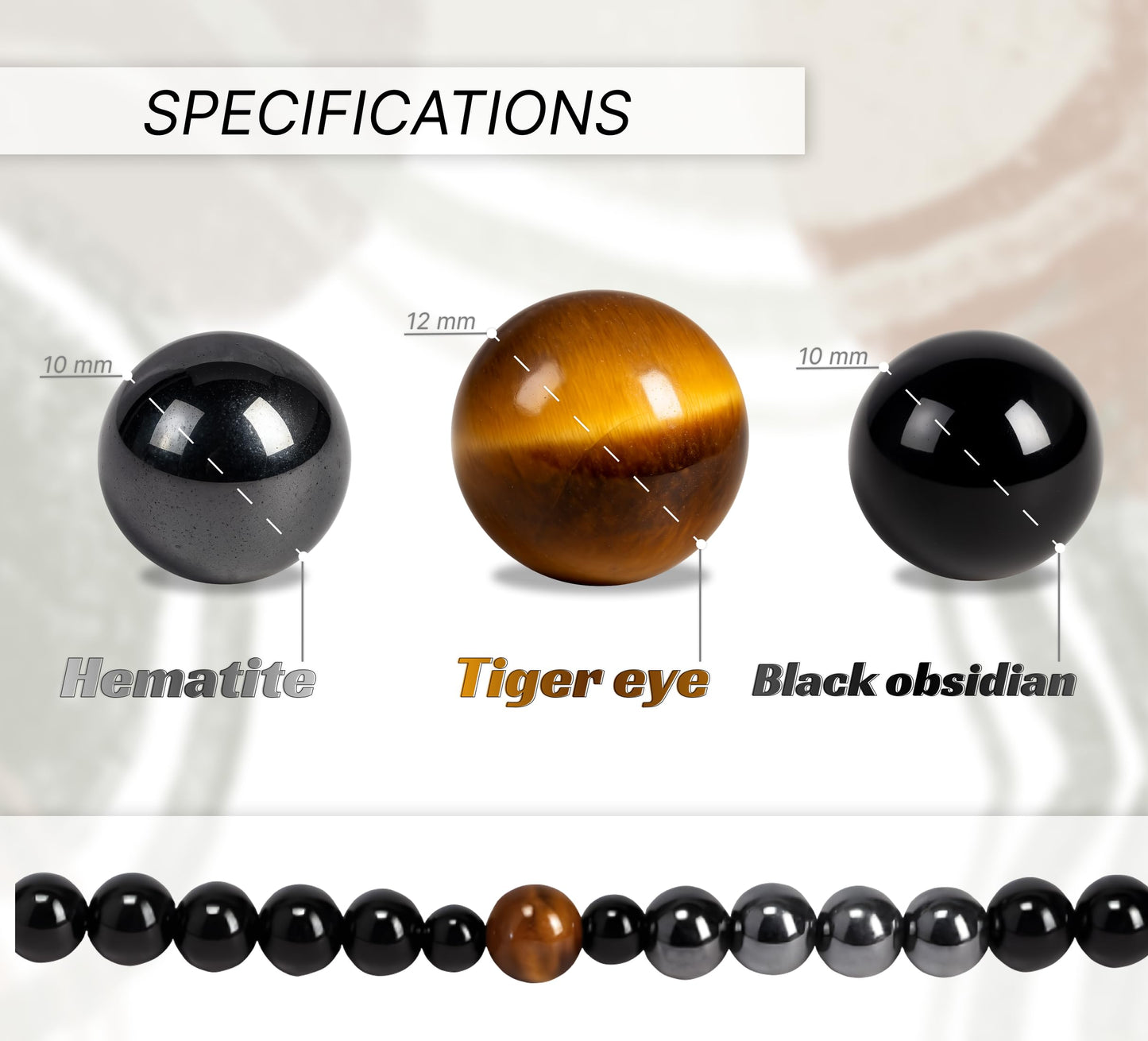 Triple Protection Necklace With Genuine Stone Tiger Eye Black Obsidian and Hematite - Bad Energy Protection Beads Crystal Necklace for Men and Women