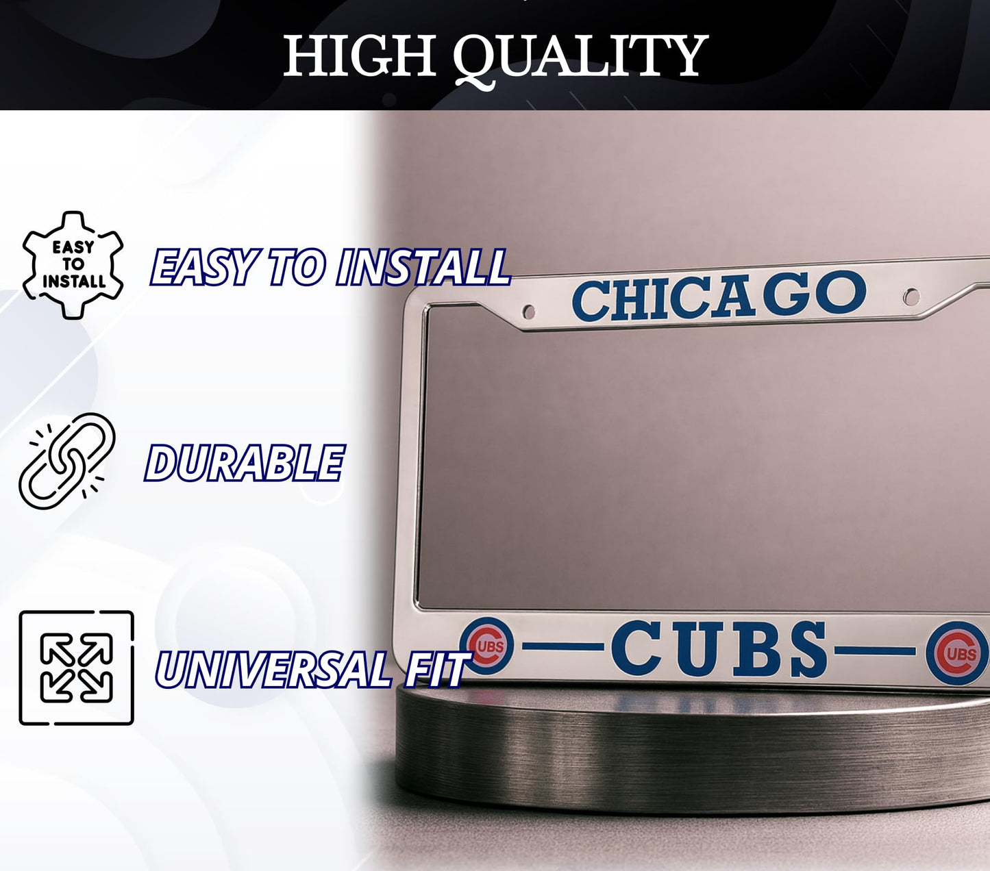 12.4x6.4 Inch License Plate Frames with 2 Holes and Screws - License Plate Frame Chicago for Car - Stainless Steel Frame for Front and Rear