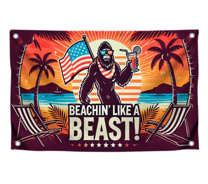 3x5 Feet American Summer Polyester Flag "Beachin Like A Beast!" with 4 Brass Grommets - USA Decoration Holliday Banner for Seasonal Outside or Outdoor