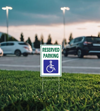 Pack of 3 Reserved Parking Double Sided Sign 12x8 inch with Metal H-Shaped Stakes - Accessible Parking Signs with Picture of Accessible Signs