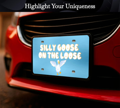 6x12.25 Inch Personalized Funny Silly Goose on The Loose License Plate Frame with 4 Holes and Screws - Decorative License Plate Frame Front