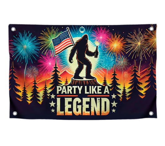 3x5 Feet Festival Bigfoot Polyester Flag "Party Like A Legend" with 4 Brass Grommets - American Holiday Yard Banner Decoration for Yard