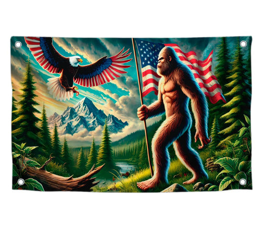 3x5 Feet Colorfull American Bigfoot and Eagle Polyester Flag with 4 Brass Grommets - USA Decoration Holiday Flag for Seasonal Outside or Outdoor