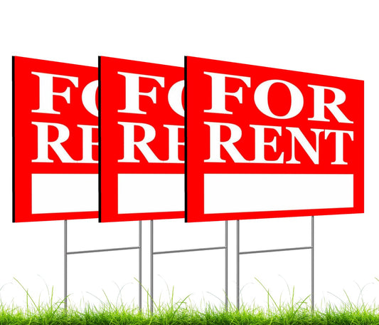 3 Pack 12x16 inch For Rent Sign Double Sided - Home for Rent Lawn Plastic Sign With H-Stakes for Real Estate Agent, Homeowner