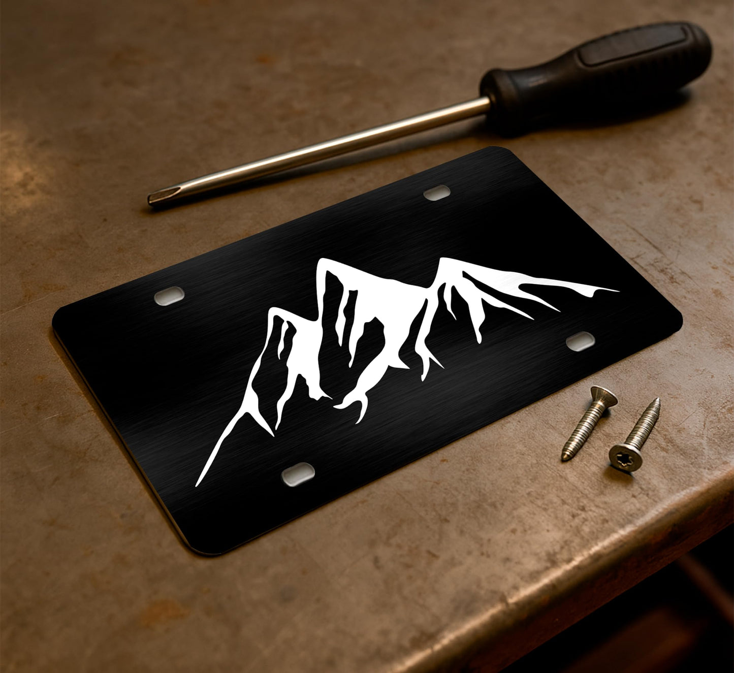 6x12.25 Inch Personalized Mountains License Plate Frame - Black and White Mountain License Plate Frames with 4 Holes and Screw