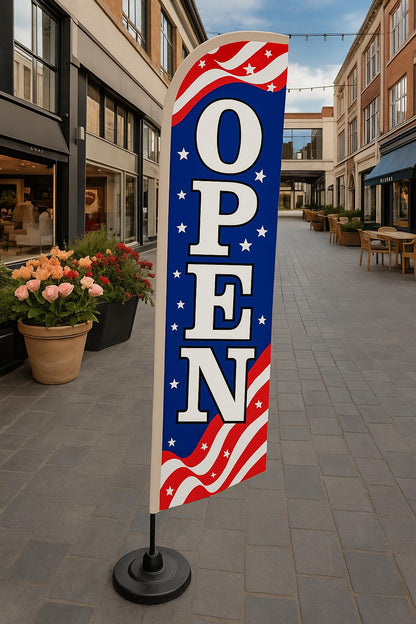 12x2.5 Feet Tall Feather Single Sided Flags "Open" - Feathers Banners Open Themed - Decorations Glory Stars Stripes Banner - OpenPolyester Flag Banner