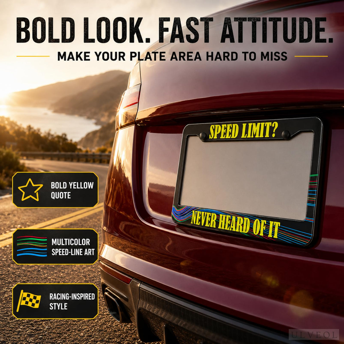 6x12 in Speed Limit? Never Heard of It License Plate Frame – Funny Quote