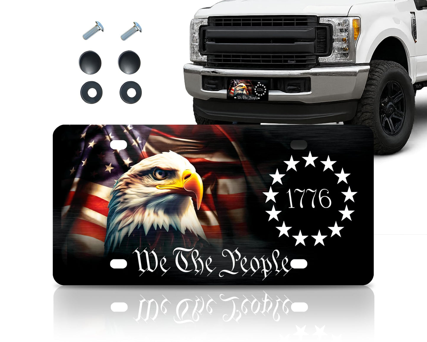6x12.25 Inch American Vanity Aluminum Car License Plate Frame with 4 Holes and Screws for Front We The People