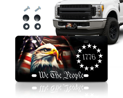 6x12.25 Inch American Vanity Aluminum Car License Plate Frame with 4 Holes and Screws for Front We The People