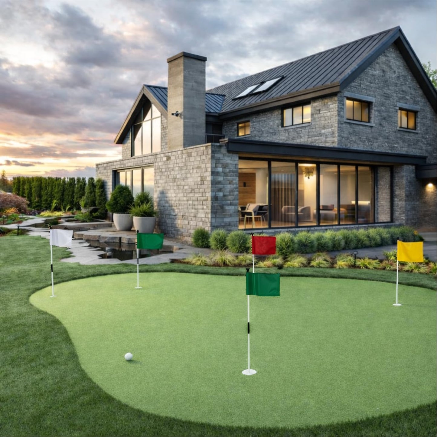 Set of 4 Single Sided 8x6 Inches Solid Golf Polyester Flag - Mini Putting Green Flags for Backyard Practice in 420D Nylon - Small Banner Solids
