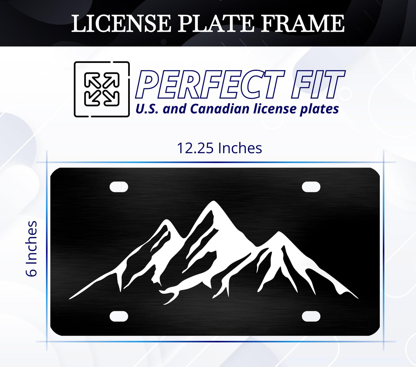 6x12.25 Inch Personalized Mountains License Plate Frame - Black and White Mountain License Plate Frames with 4 Holes and Screw