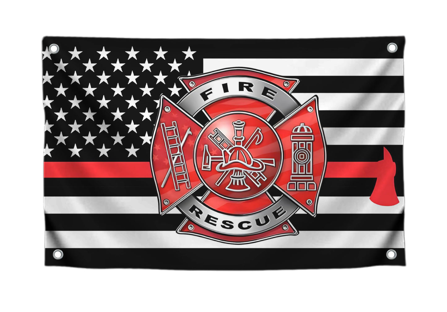 3x5 Feet Firefighter Polyester Flag with 4 Brass Grommets - Fire Department Thin Red Line American Single Sided Flag - Cross Firefighters Flags