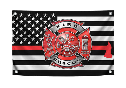 3x5 Feet Firefighter Polyester Flag with 4 Brass Grommets - Fire Department Thin Red Line American Single Sided Flag - Cross Firefighters Flags