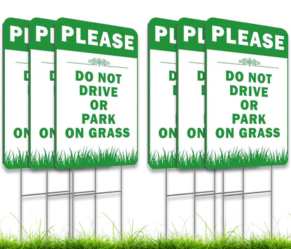6X 12x8 Inches Please Do Not Drive Park On Grass Double sided Signs with Stakes Plastic Street, Road No Parking Sign With H-Stakes