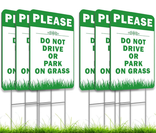 6X 12x8 Inches Please Do Not Drive Park On Grass Double sided Signs with Stakes Plastic Street, Road No Parking Sign With H-Stakes