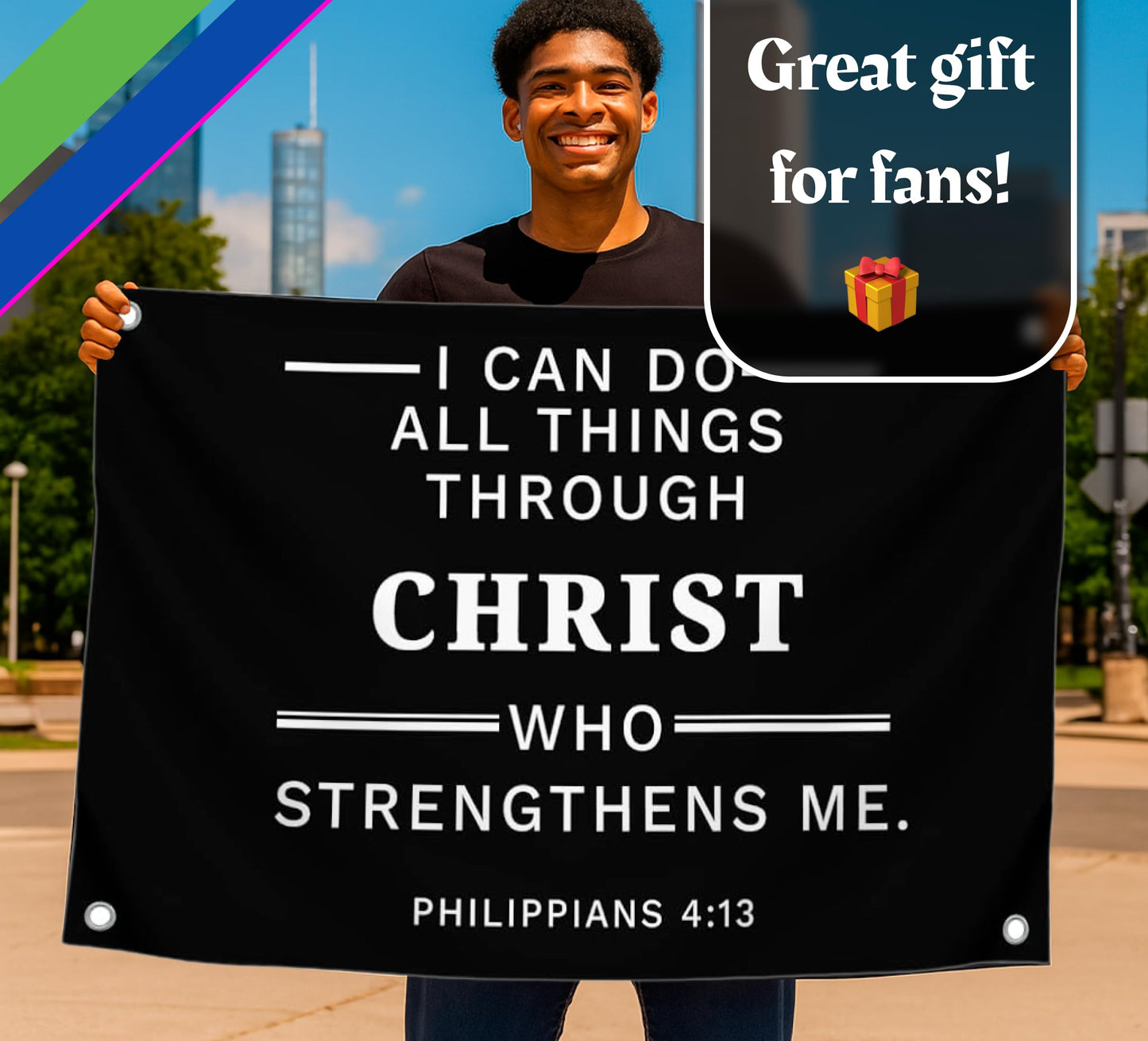 3x5 Ft Polyester Single Sided Flag I Can Do All Things Through Who Strengthens Me with 4 Grommets - Scripture Wall Banner - Inspirational Spiritual