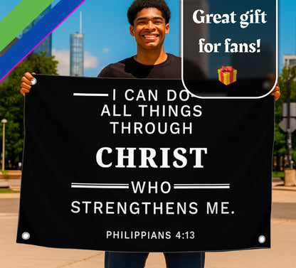 3x5 Ft Polyester Single Sided Flag I Can Do All Things Through Who Strengthens Me with 4 Grommets - Scripture Wall Banner - Inspirational Spiritual