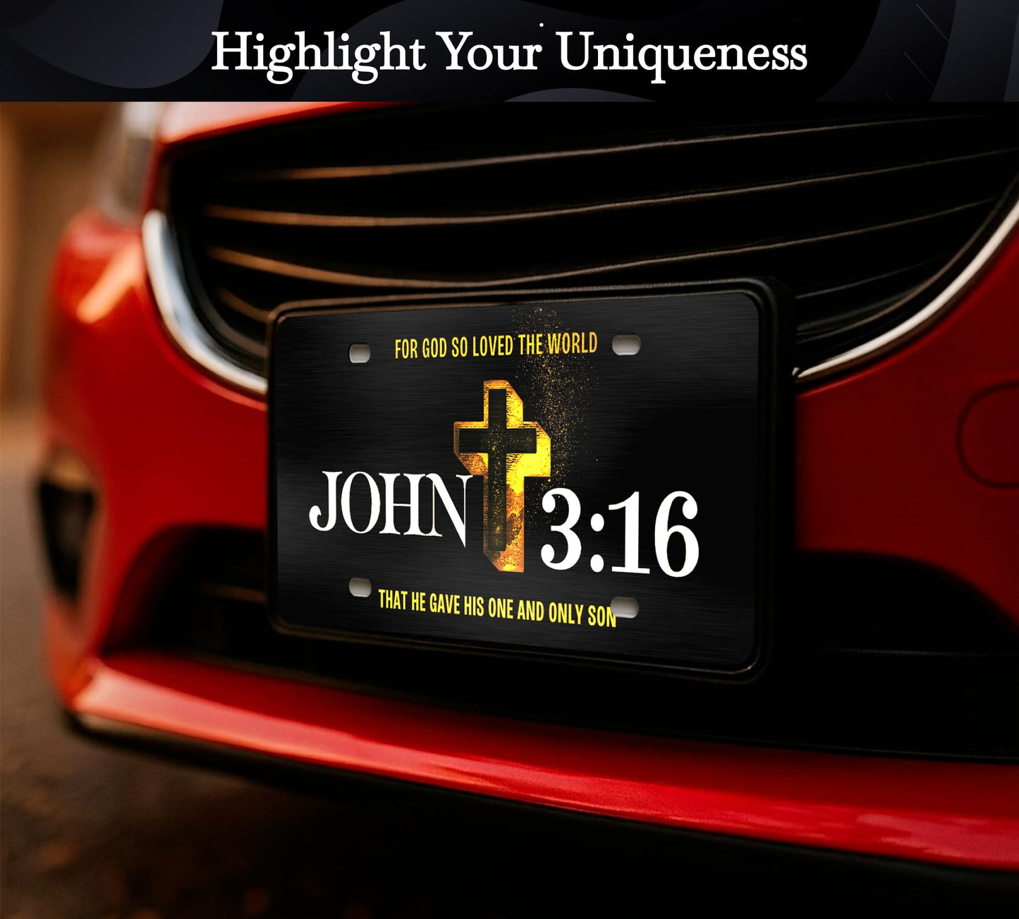6x12.25 Inch Personalized John 3:16 Religious License Plate Frame with 4 Holes and Screws - Standart Cars USA Frame for Front