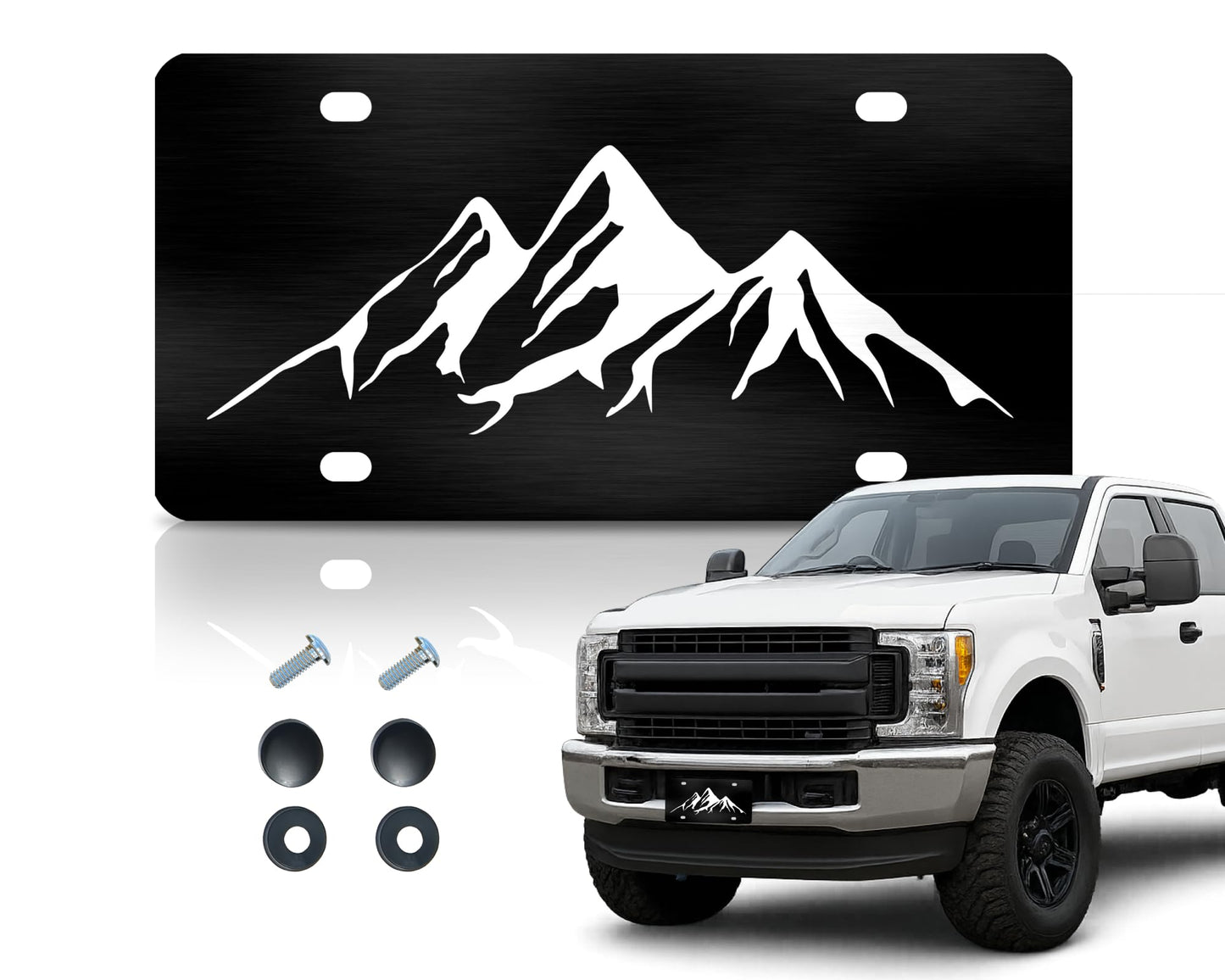 6x12.25 Inch Personalized Mountains License Plate Frame - Black and White Mountain License Plate Frames with 4 Holes and Screw