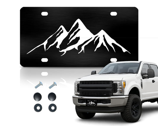 6x12.25 Inch Personalized Mountains License Plate Frame - Black and White Mountain License Plate Frames with 4 Holes and Screw