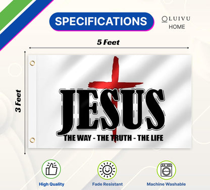 3x5 Ft Jesus The Way Truth Life Polyester Flags Without a Flagpole - American Single Sided Flags for Outside with 2 Grommets